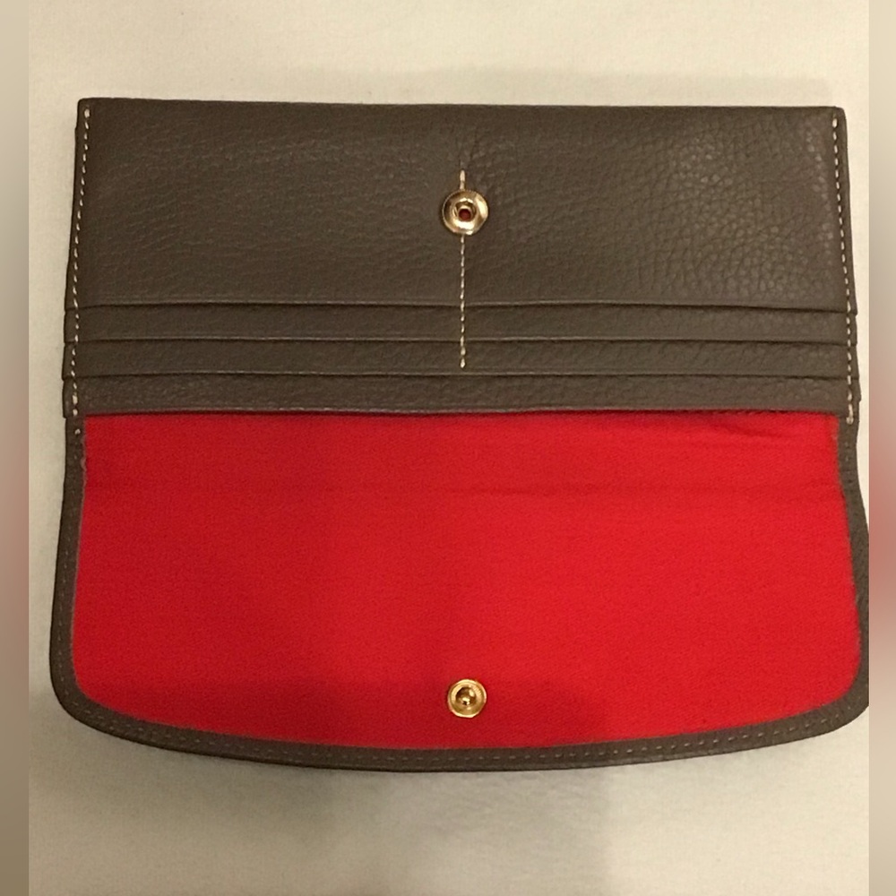 Dooney & Bourke Slim Bill And Credit Card Wallet Grey and Red interior - Picture 3 of 10